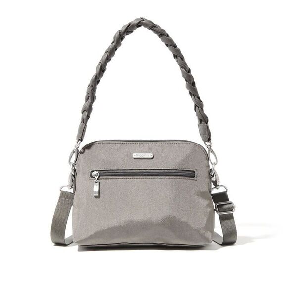 New Baggallini Dome Crossbody Bag w/ Braided Strap Sterling Shimmer - Picture 1 of 7